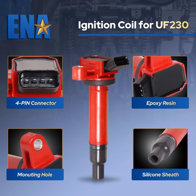 ENA Red 8 Ignition Coil V8 4.3 4.7 2000 2001 2002 2003 2004 205 2006 2007 2008 2009 Compatible with Toyota Lexus Tundra Sequoia Land Cruiser 4Runner LX470 GX470 GS430 LS430 SC430 Coils for UF230 UF493 - Image 2